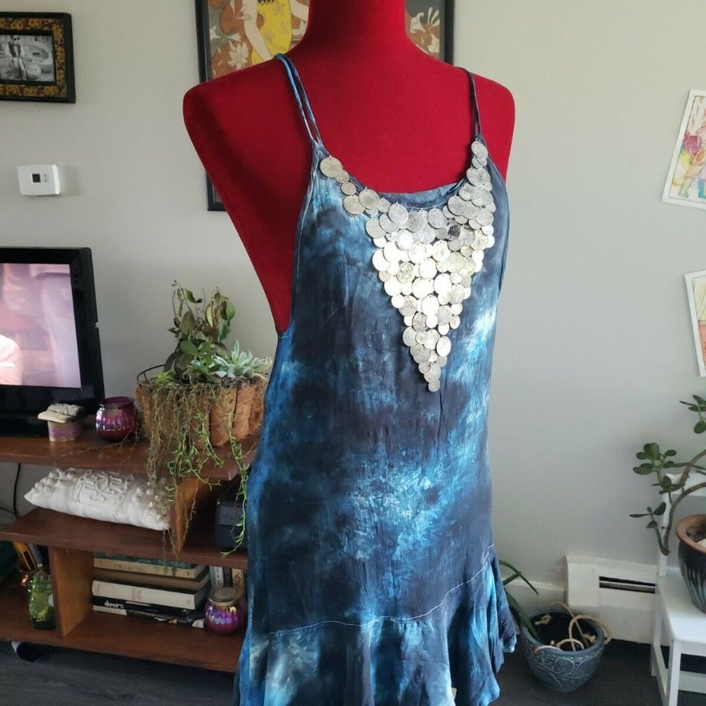 Bohemian Bones Blue Tie Dye Sleeveless Mini Size S